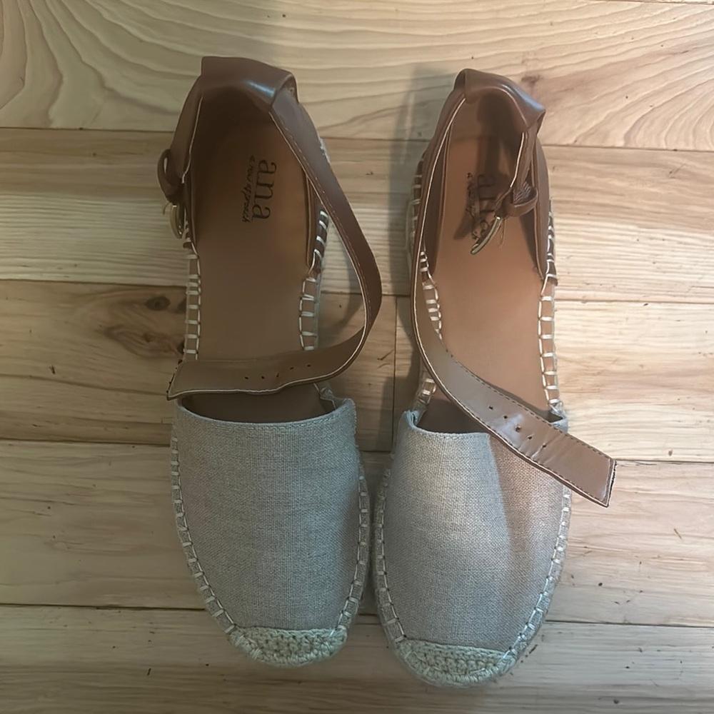 a.n.a Tan Espadrille Flats with Ankle Strap